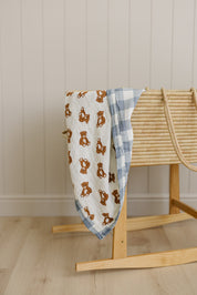 Dusty Blue Gingham + Teddy Bear Muslin Quilt