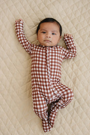 Bamboo Zip Romper | Chocolate Gingham