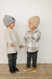 Grey & White Stripe Chunky Knit Beanie