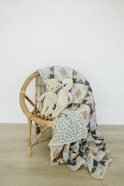 Patchwork Print + Blue Blossom Lace Muslin Quilt