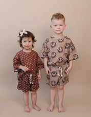 Shorts Set | Brown Smiley Face