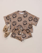 Shorts Set | Brown Smiley Face