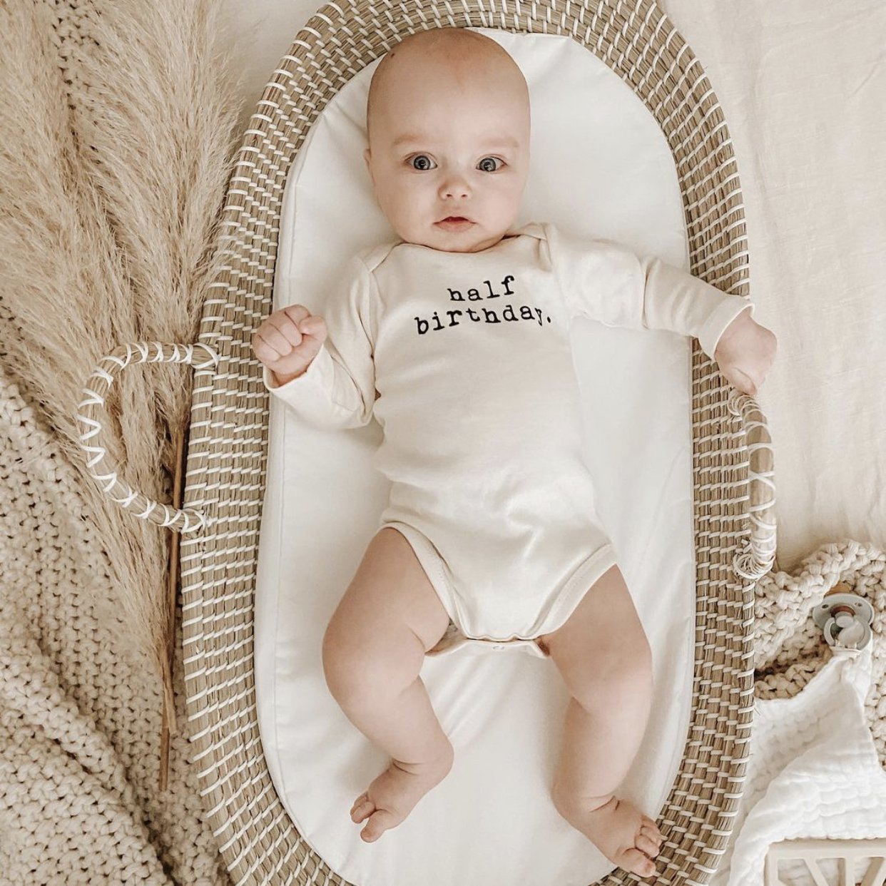 Half Birthday Organic Cotton Baby Bodysuit Long Sleeve