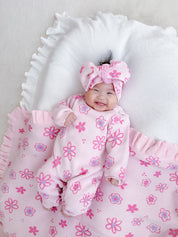 Wildflower Dreams Ruffle Baby Blanket - Powder Pink