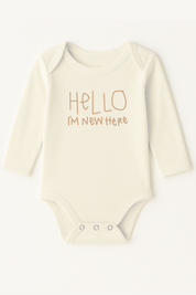 Hello I'm New Here Clay Organic Cotton Baby Bodysuit Long Sleeve