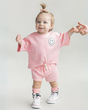 Smiley Shorts Set | Pink Peach