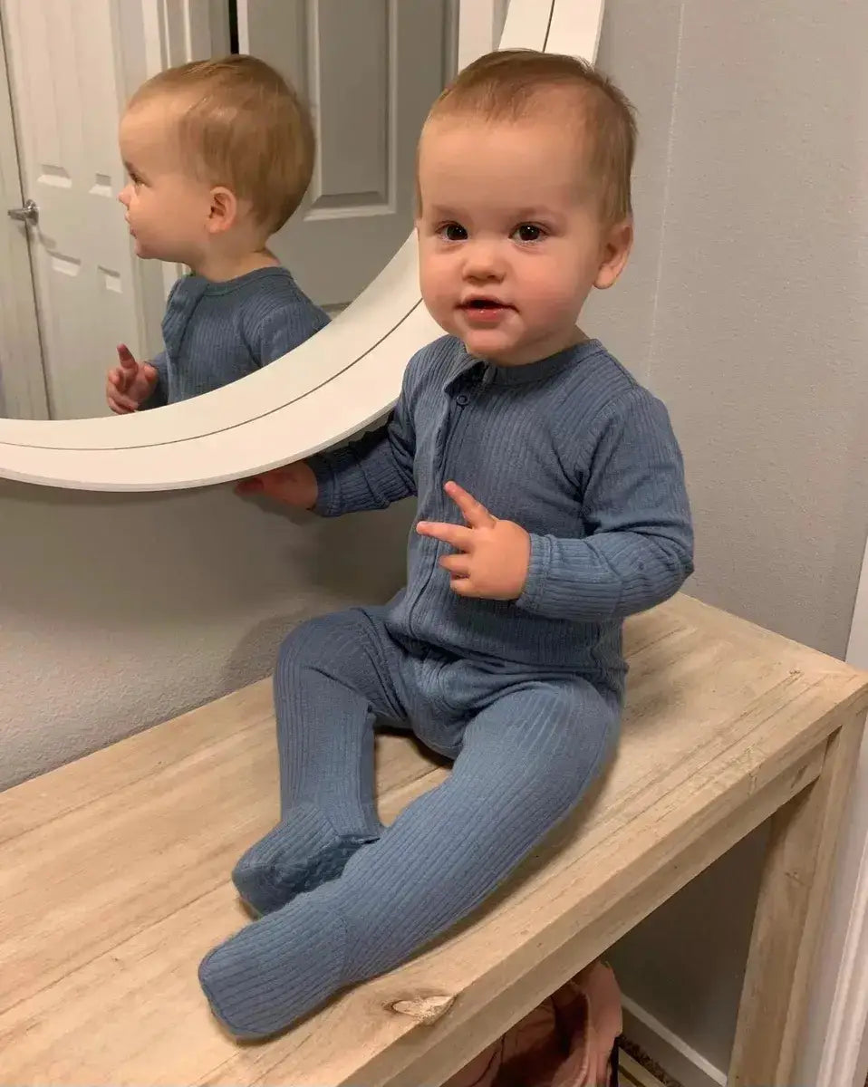 Ribbed Zip Romper - Cerulean