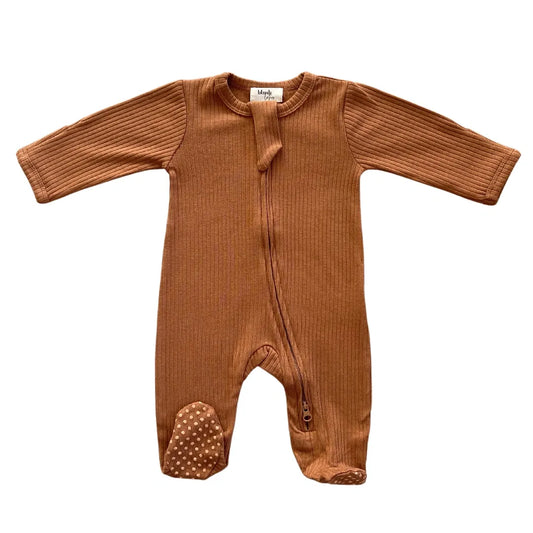 Ribbed Zip Romper - Cognac